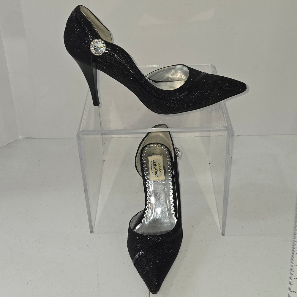 Bolaro by Summer Rio Black Glitter Pointed Toe D'Orsay Pumps Rhinestone Size 8.5